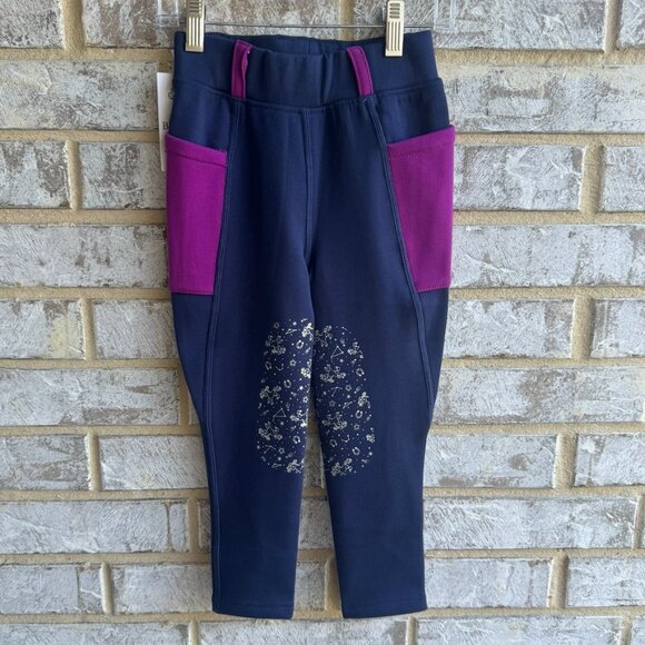 Belle & Bow Equestrian Navy Blue/Pink Leggings Pants Fleece Tights Girls Size 4 - Picture 1 of 6